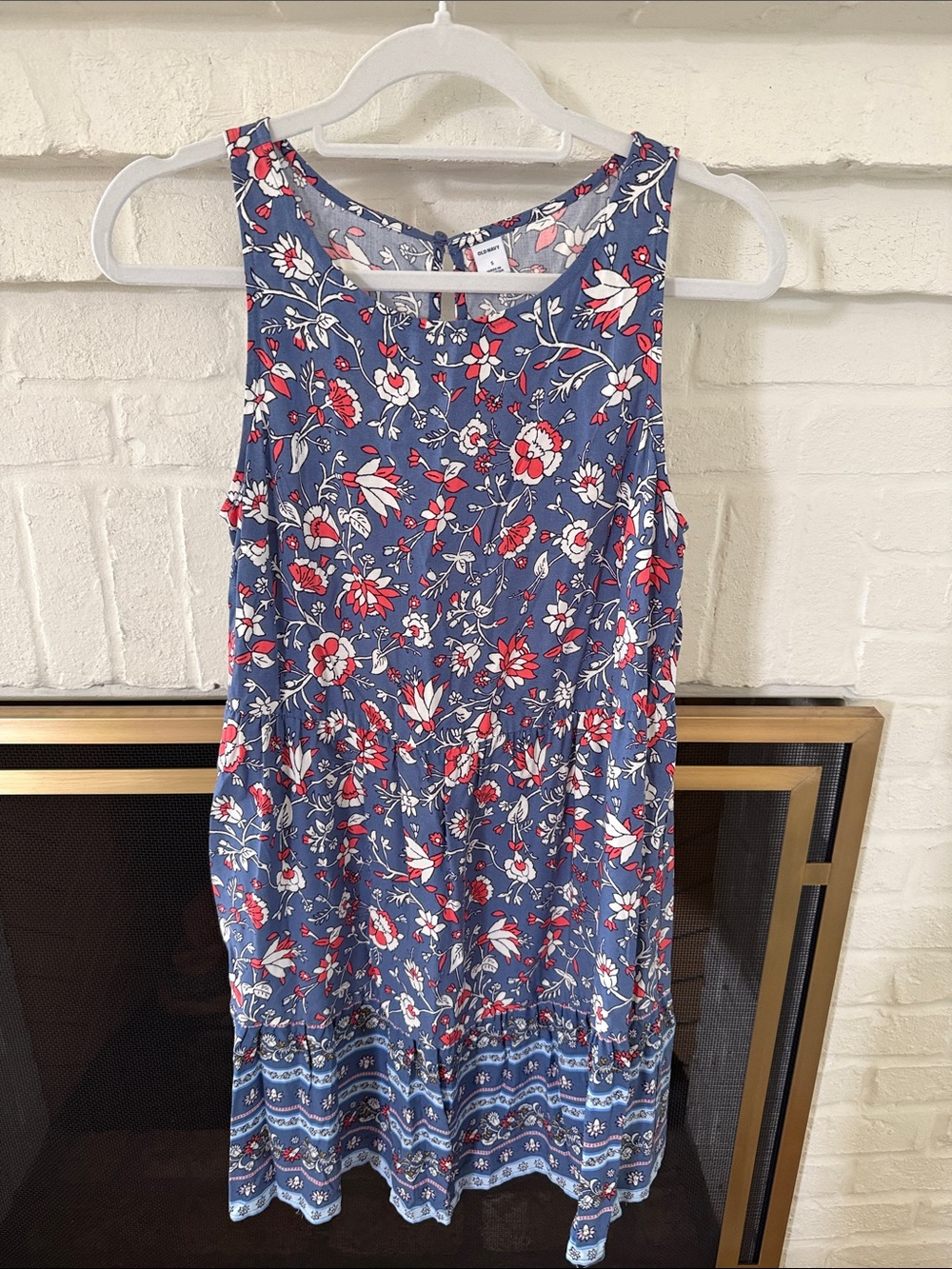 Old Navy Blue Floral Sleeveless Dress with Red & White Blooms